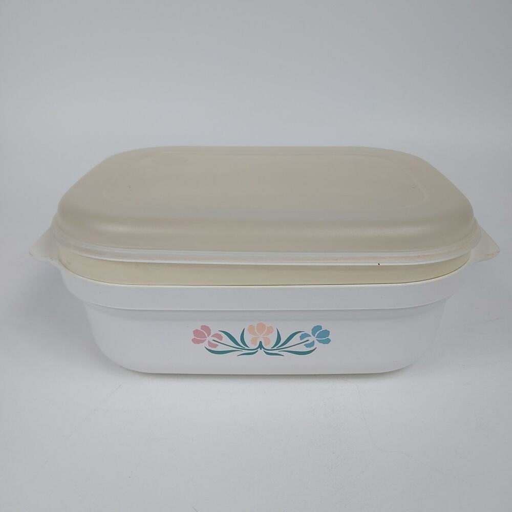 Anchor Hocking Vtg Floral 2.5 QT Casserole Dish With Lid And Insert